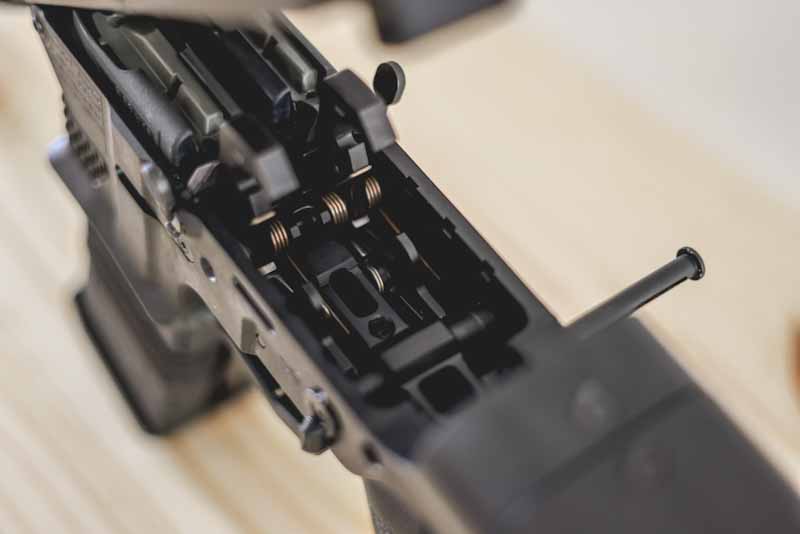 DBR snake close up shot of the 2x Trigger groups inserted into the lower receiver.