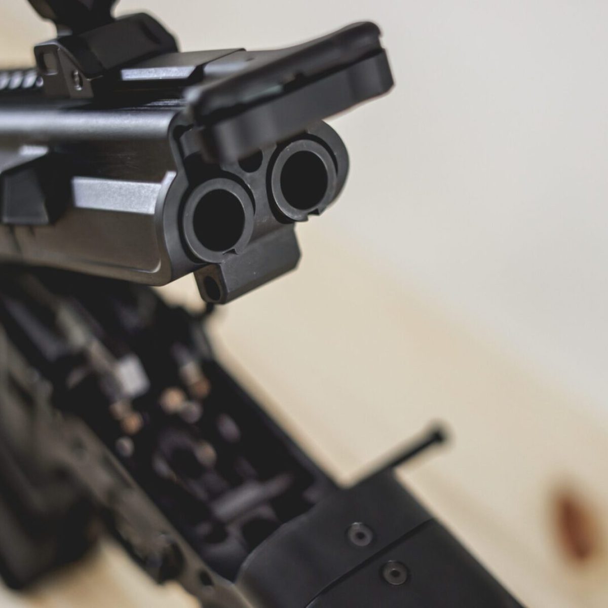 double barrel AR15 rifle BCGs and charging handle.